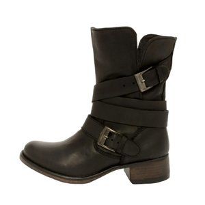 Steve Madden Brewzzer Leather Belted Mid-Calf Boots Charcoal Black Size 7 US